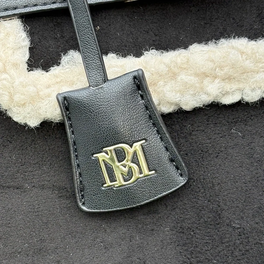 Badgeley Mitschka Fur Boarder Black Satchel Bag New